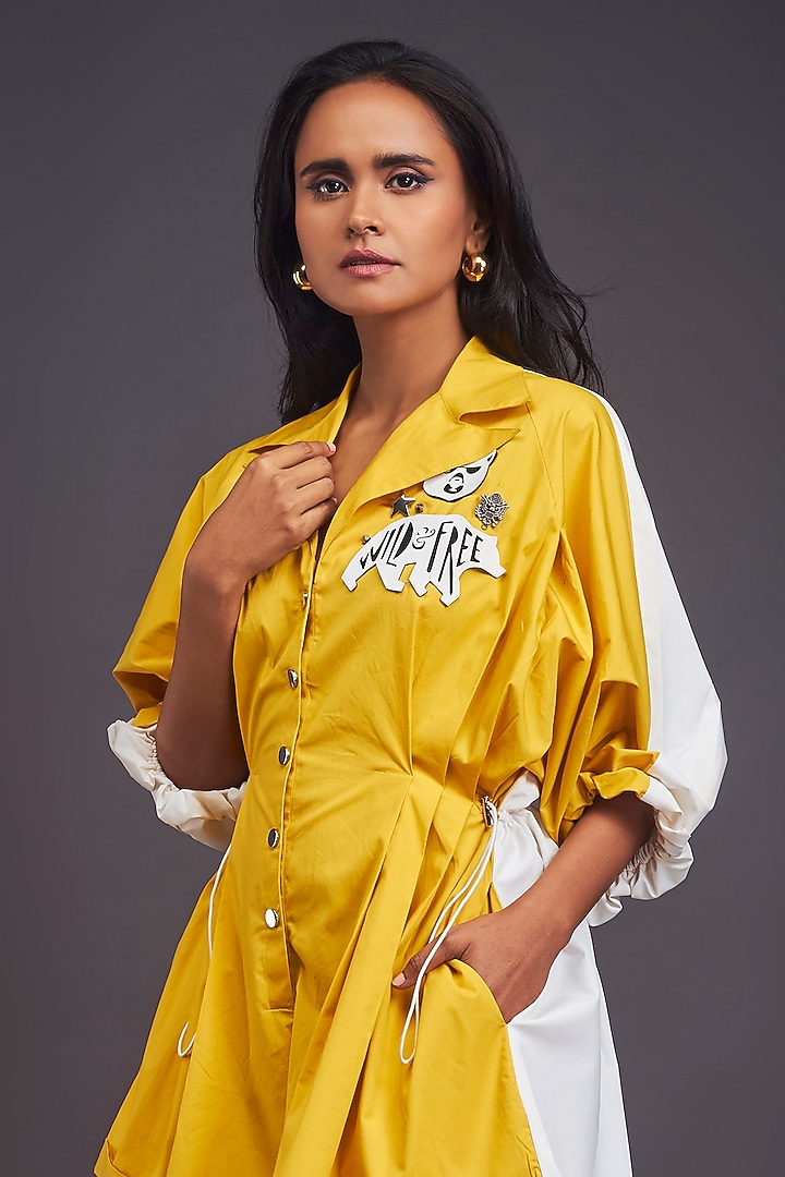 Yellow & White Cotton Embroidered Summer Dress by Deepika Arora at Pernia's Pop Up Shop