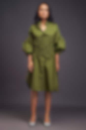 Green Cotton Shirt Dress by Deepika Arora at Pernia's Pop Up Shop