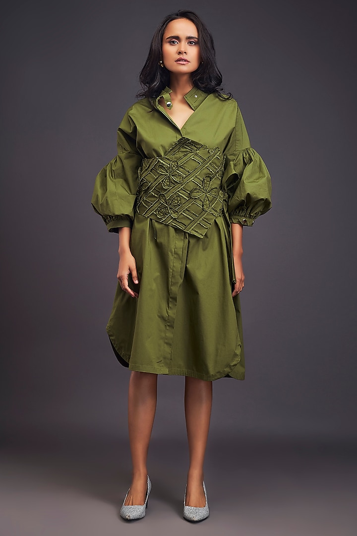 Green Cotton Shirt Dress by Deepika Arora at Pernia's Pop Up Shop