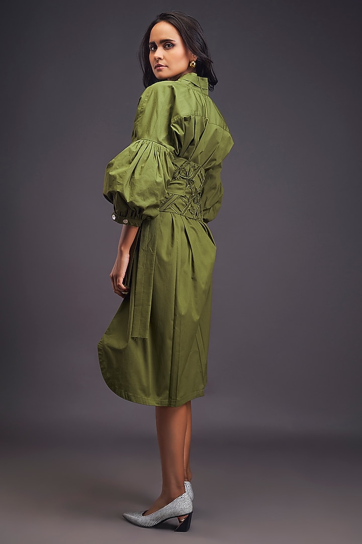Green Cotton Summer Shirt Dress by Deepika Arora at Pernia's Pop Up Shop
