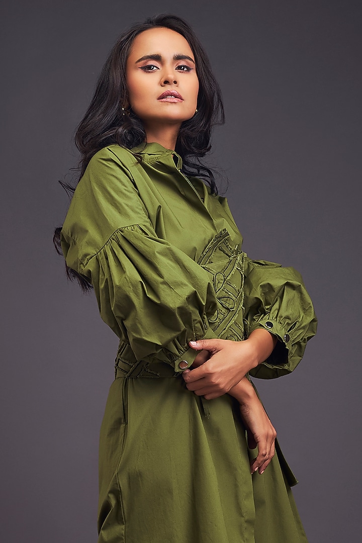 Green Cotton Summer Shirt Dress by Deepika Arora at Pernia's Pop Up Shop