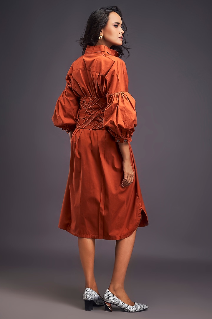 Rust Cotton Summer Shirt Dress by Deepika Arora at Pernia's Pop Up Shop