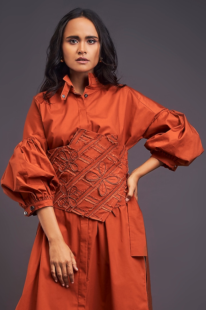 Rust Cotton Summer Shirt Dress by Deepika Arora at Pernia's Pop Up Shop