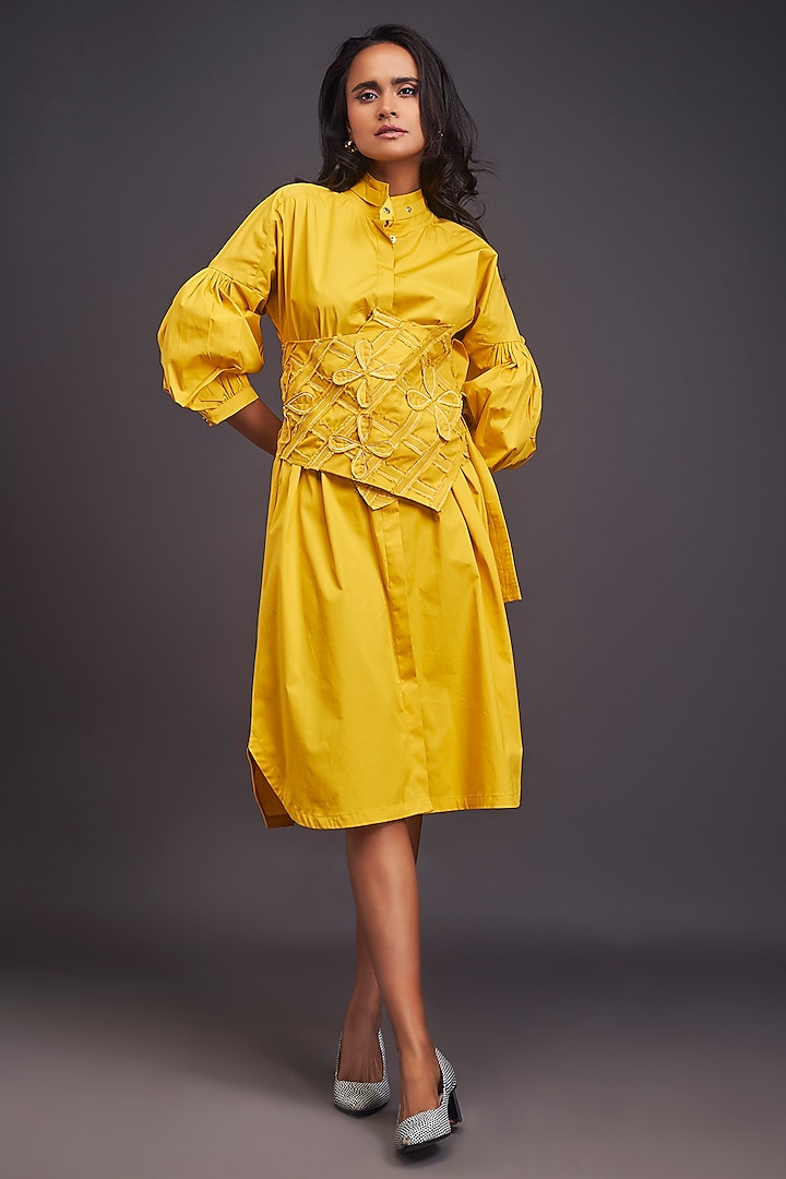 Yellow Cotton Shirt Dress by Deepika Arora at Pernia's Pop Up Shop