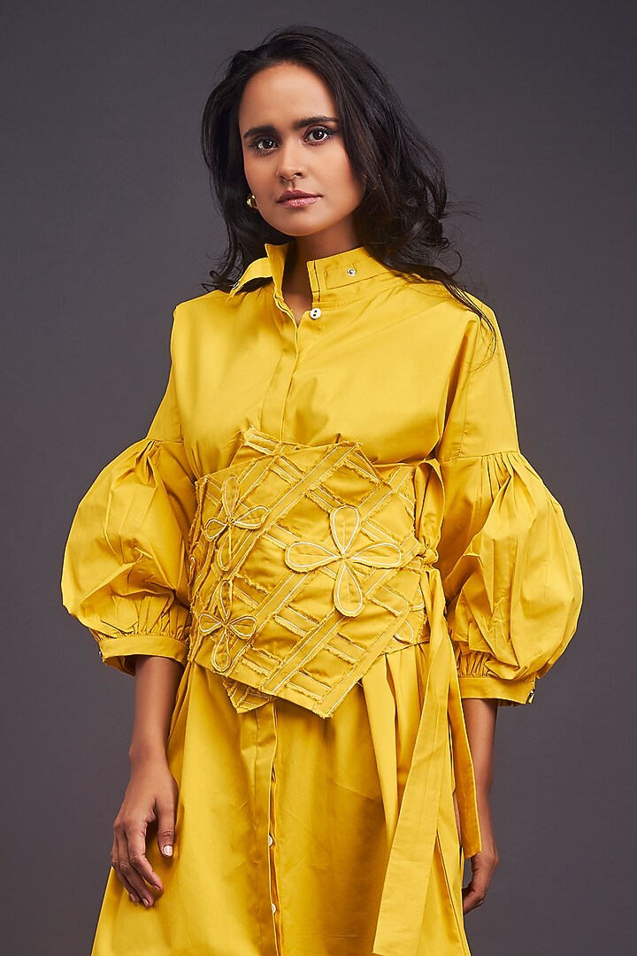 Yellow Cotton Summer Shirt Dress by Deepika Arora at Pernia's Pop Up Shop