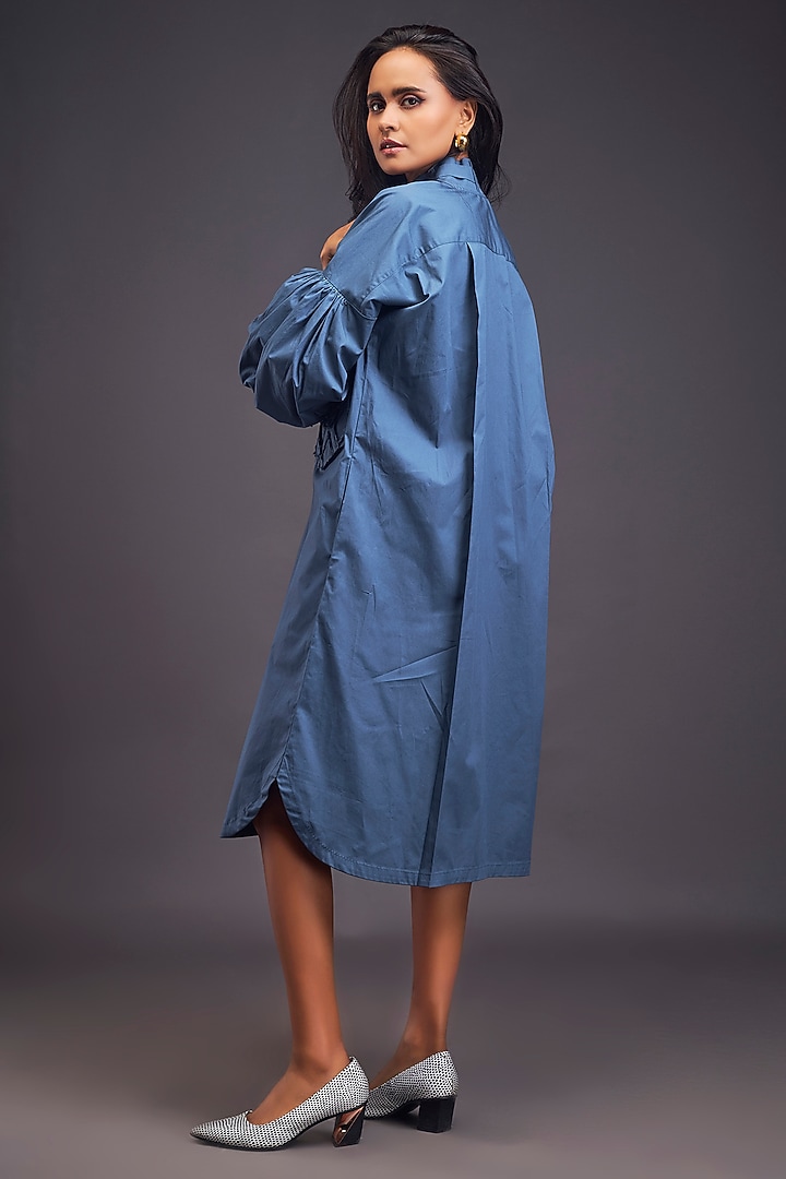 Blue Cotton Embroidered Oversized Summer Shirt Dress by Deepika Arora at Pernia's Pop Up Shop