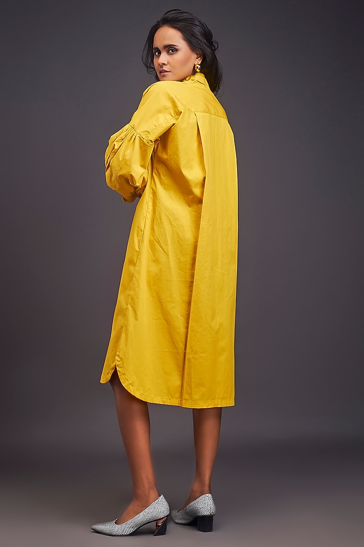 Yellow Cotton Embroidered Oversized Summer Shirt Dress by Deepika Arora at Pernia's Pop Up Shop