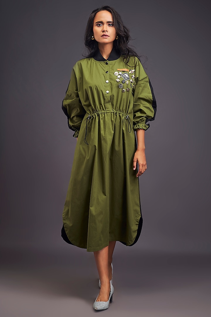 Green & Black Cotton Oversized Dress by Deepika Arora at Pernia's Pop Up Shop