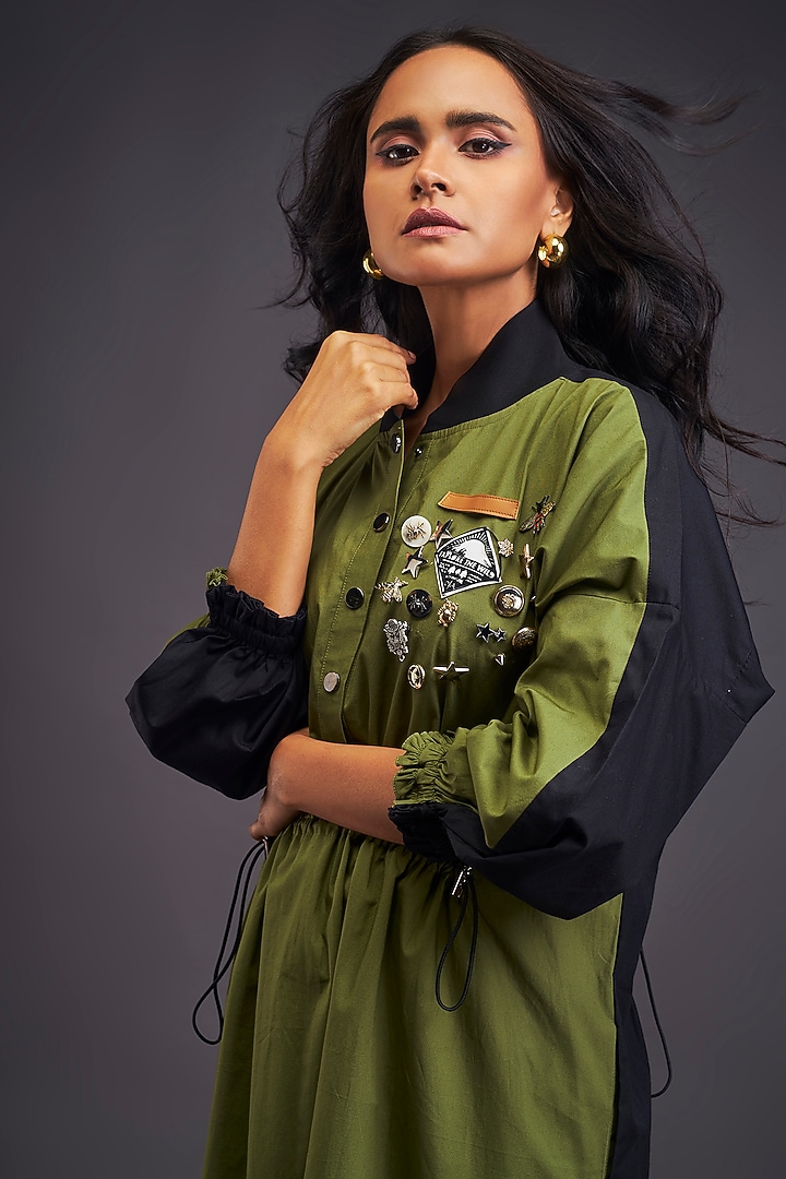 Green & Black Cotton Oversized Summer Dress by Deepika Arora at Pernia's Pop Up Shop