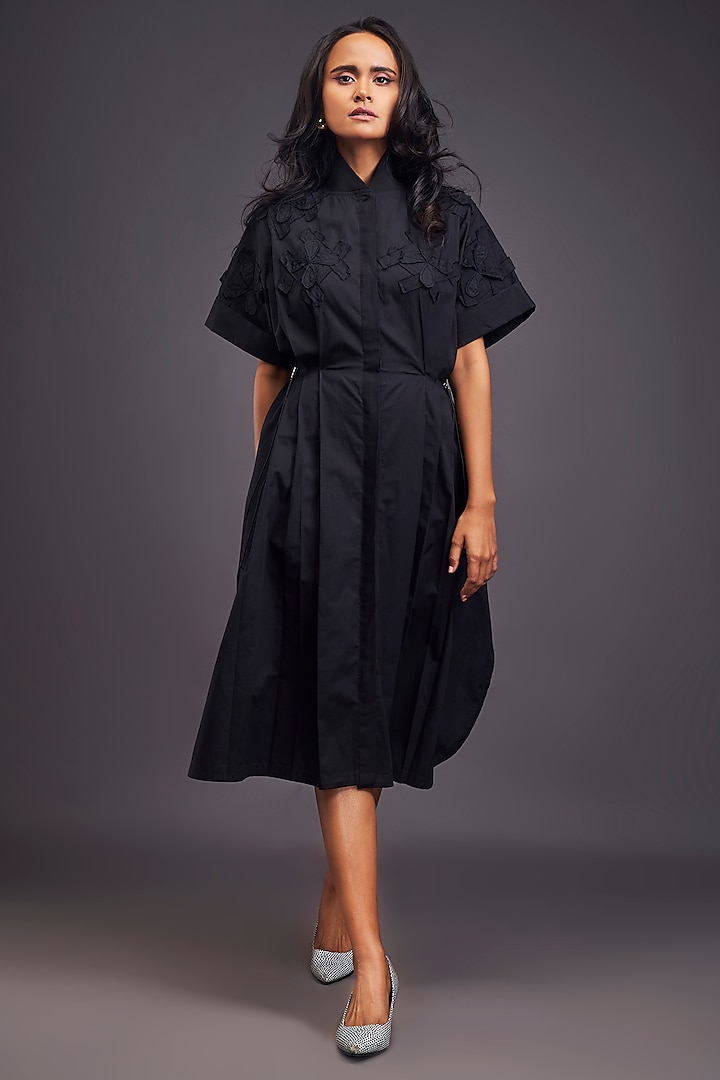 Black Cotton Patchwork Oversized Shirt Dress by Deepika Arora at Pernia's Pop Up Shop