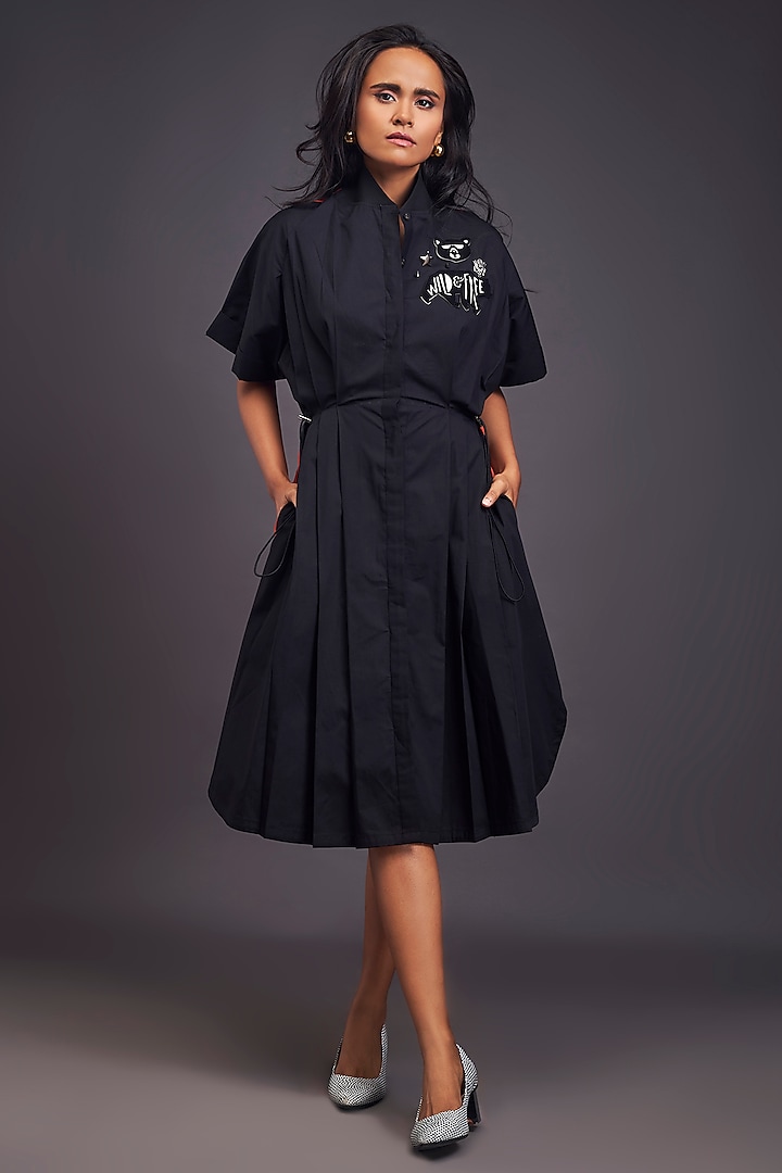 Black & Rust Patchwork Oversized Shirt Dress by Deepika Arora at Pernia's Pop Up Shop