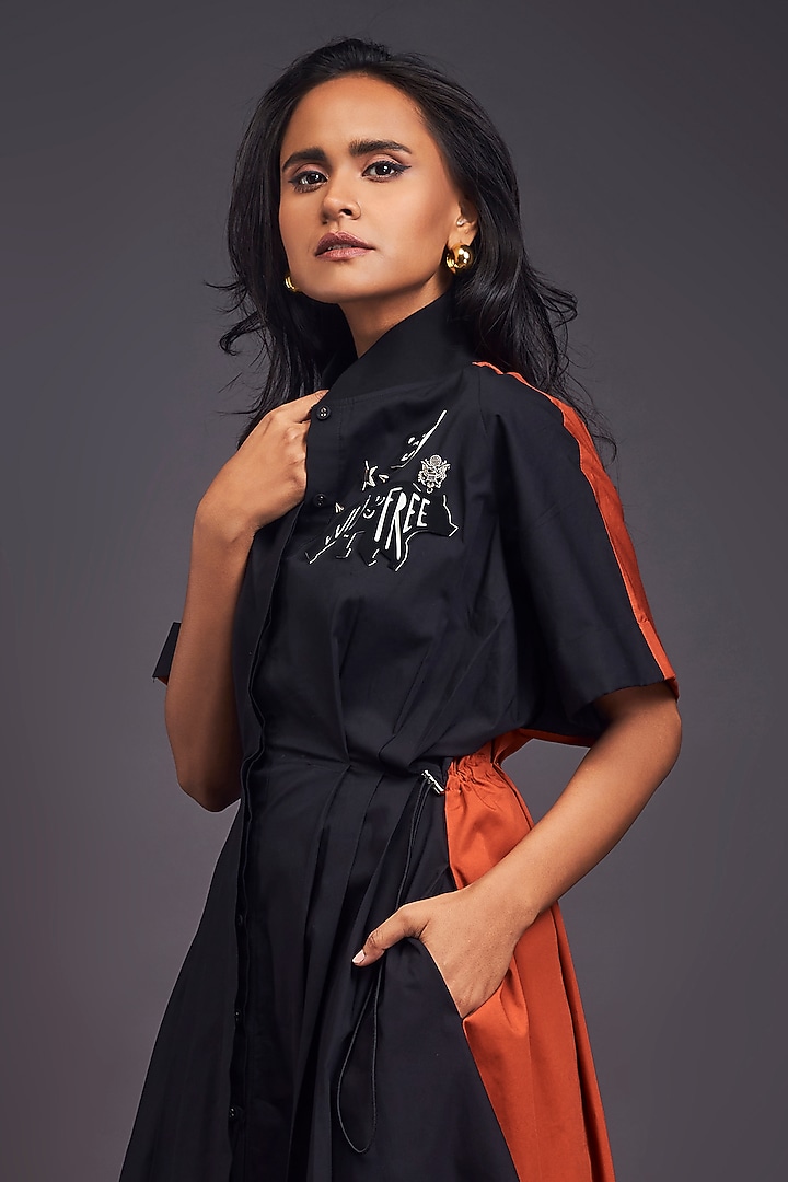 Black & Rust Patchwork Oversized Summer Shirt Dress by Deepika Arora at Pernia's Pop Up Shop