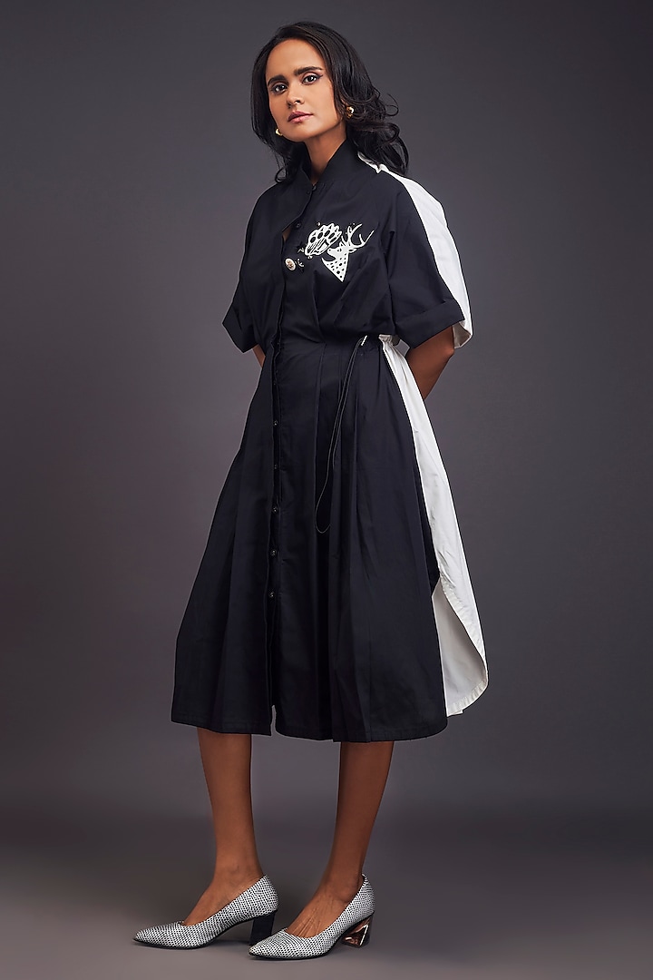 Black & White Patchwork Oversized Shirt Dress by Deepika Arora at Pernia's Pop Up Shop