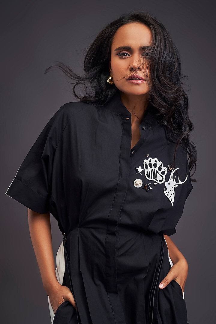 Black & White Patchwork Oversized Summer Shirt Dress by Deepika Arora at Pernia's Pop Up Shop