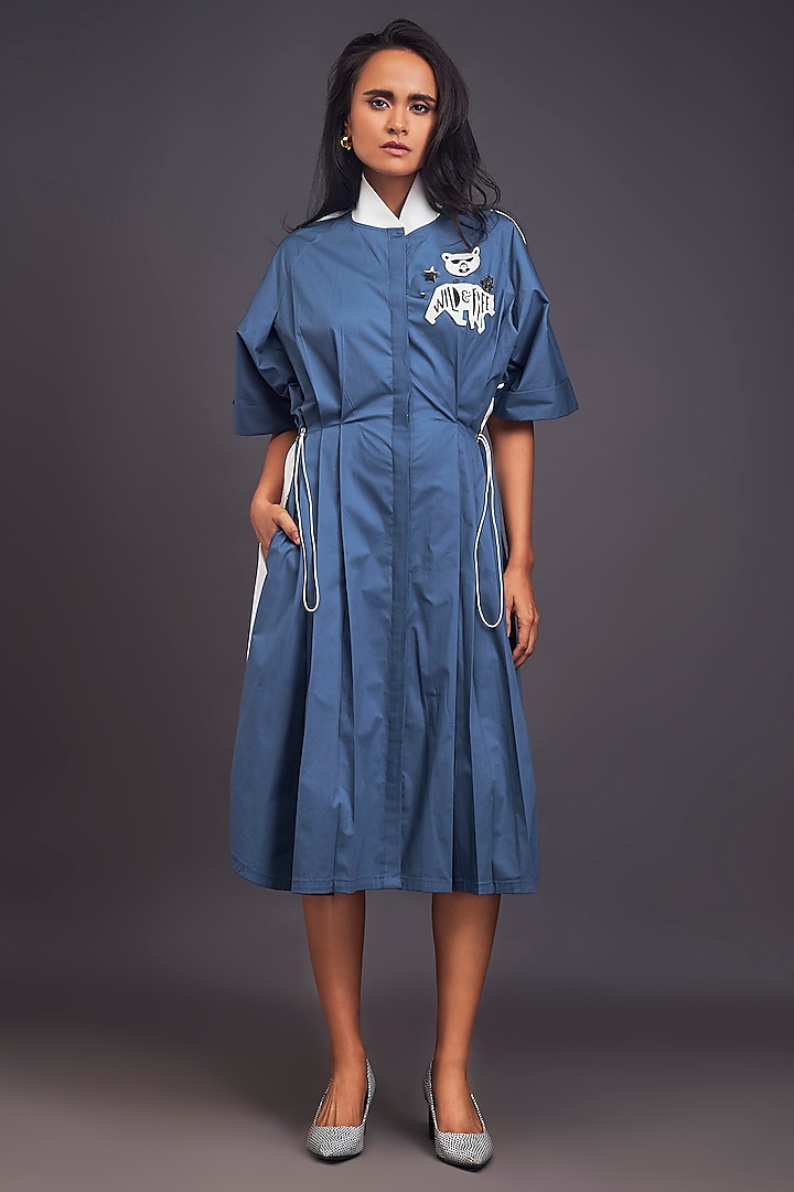 Blue & White Patchwork Oversized Shirt Dress by Deepika Arora at Pernia's Pop Up Shop