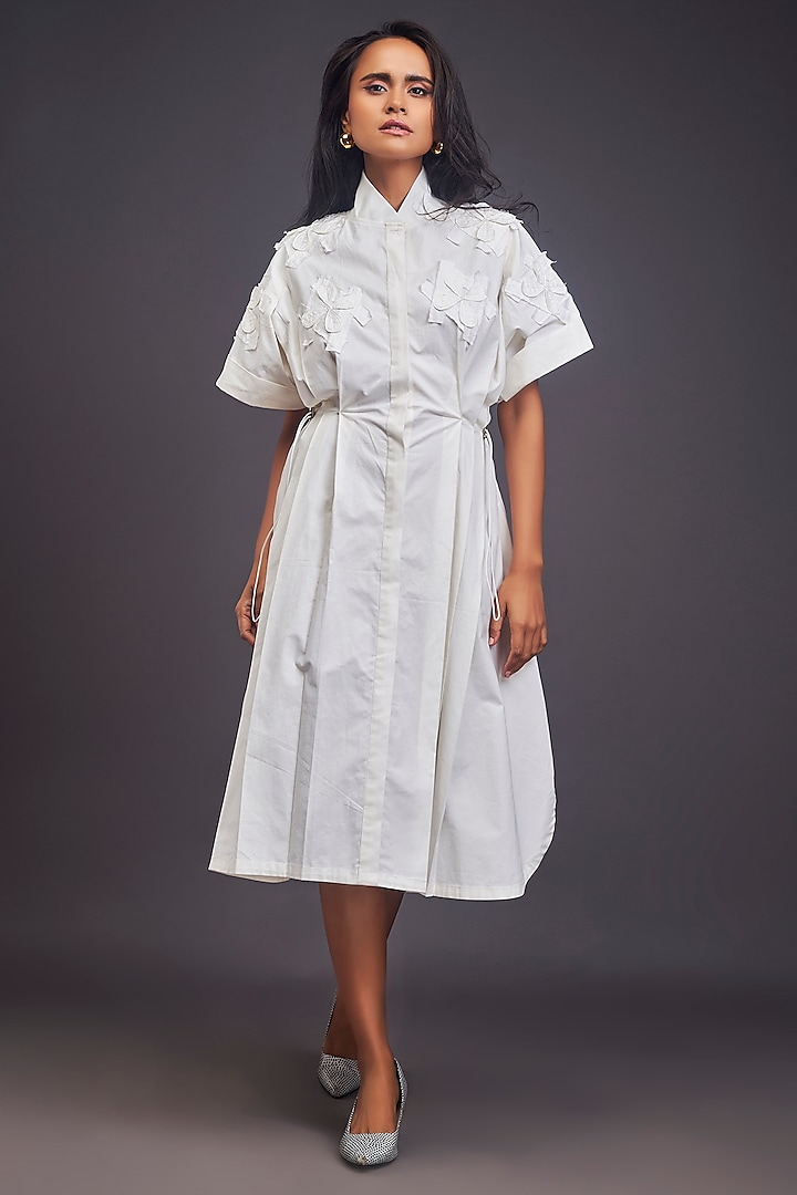 White Patchwork Oversized Shirt Dress by Deepika Arora at Pernia's Pop Up Shop