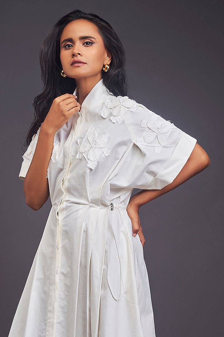 White Patchwork Oversized Summer Shirt Dress by Deepika Arora at Pernia's Pop Up Shop