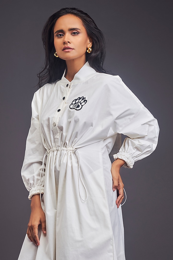 White Cotton Ruched Oversized Midi Summer Dress by Deepika Arora at Pernia's Pop Up Shop