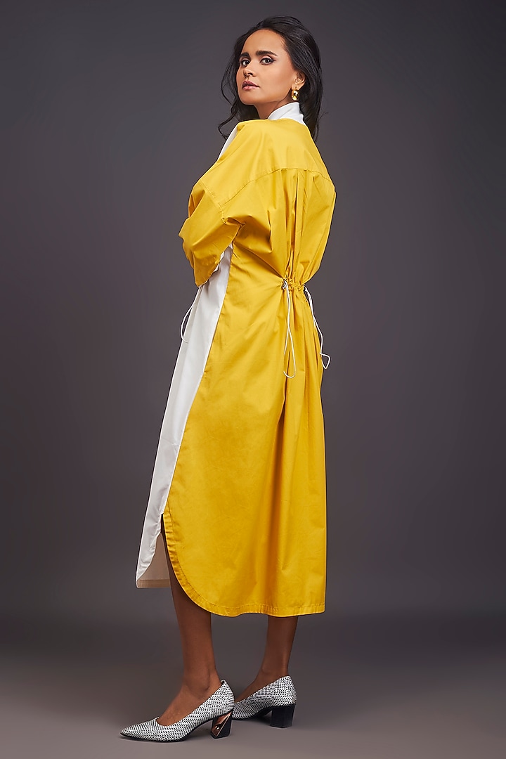 White & Yellow Cotton Ruched Oversized Midi Summer Dress by Deepika Arora at Pernia's Pop Up Shop