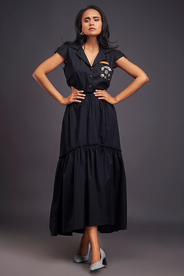 Black Cotton Cut-Out Maxi Dress by Deepika Arora at Pernia's Pop Up Shop