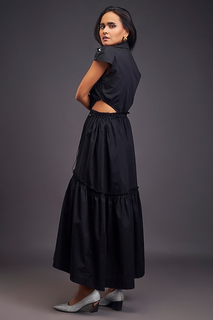 Black Cotton Cut-Out Maxi Summer Dress by Deepika Arora at Pernia's Pop Up Shop