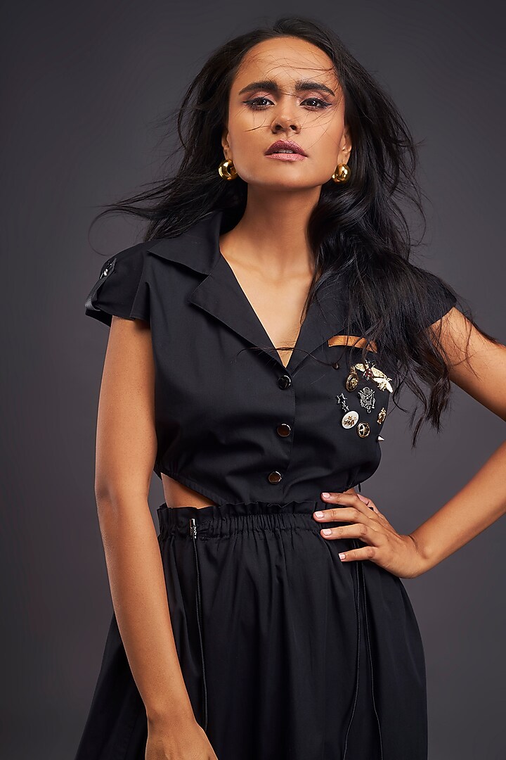 Black Cotton Cut-Out Maxi Summer Dress by Deepika Arora at Pernia's Pop Up Shop