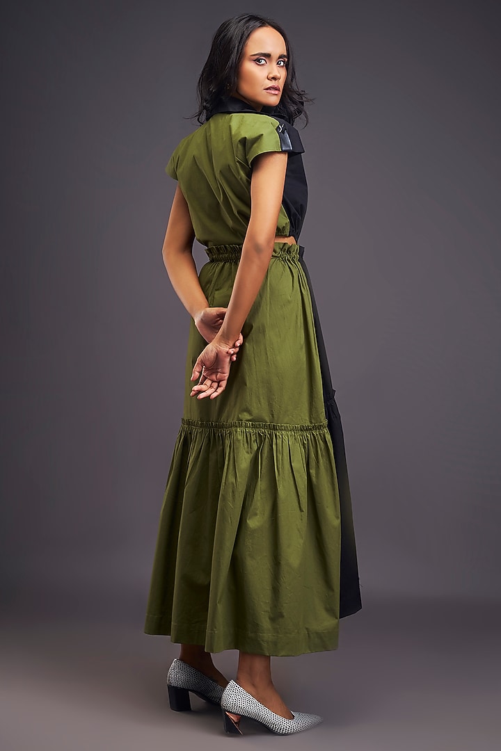 Black & Green Cotton Cut-Out Maxi Summer Dress by Deepika Arora at Pernia's Pop Up Shop