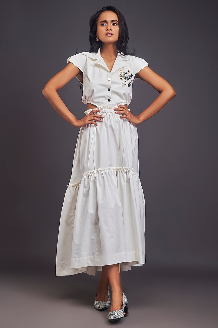 White Cotton Cut-Out Maxi Dress by Deepika Arora at Pernia's Pop Up Shop