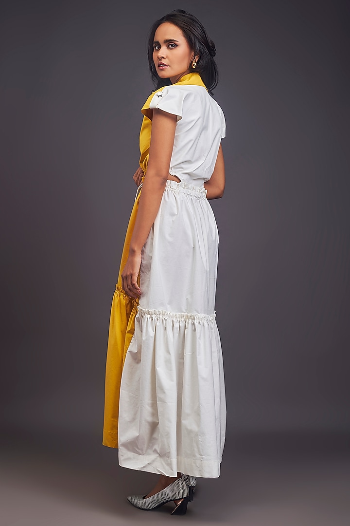 Yellow & White Cotton Cut-Out Maxi Summer Dress by Deepika Arora at Pernia's Pop Up Shop