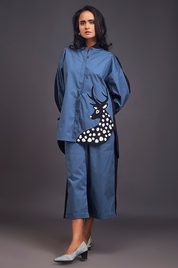 Blue & Black Cotton Patch Work Co-Ord Set by Deepika Arora at Pernia's Pop Up Shop