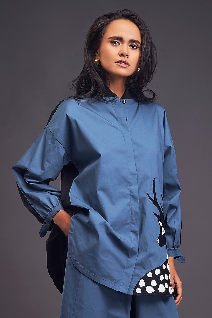 Blue & Black Cotton Patch Work Co-Ord Set by Deepika Arora at Pernia's Pop Up Shop