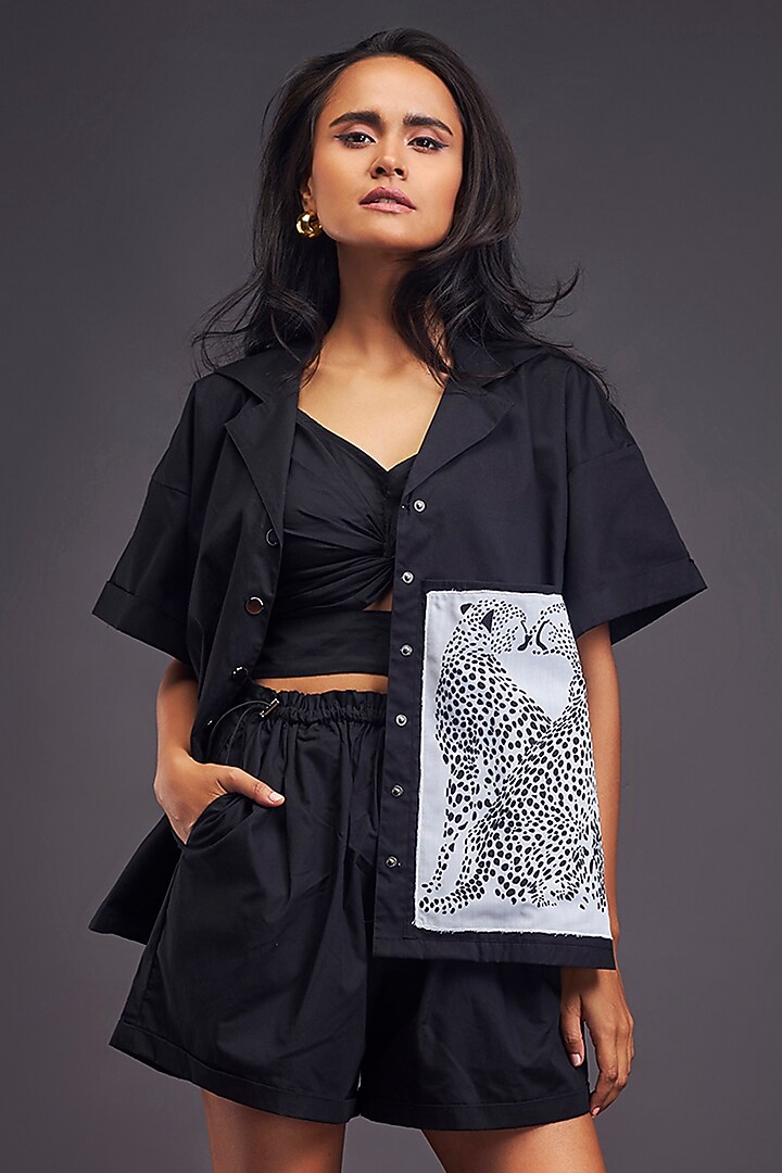 Black Cotton Patch Work Co-Ord Set by Deepika Arora at Pernia's Pop Up Shop