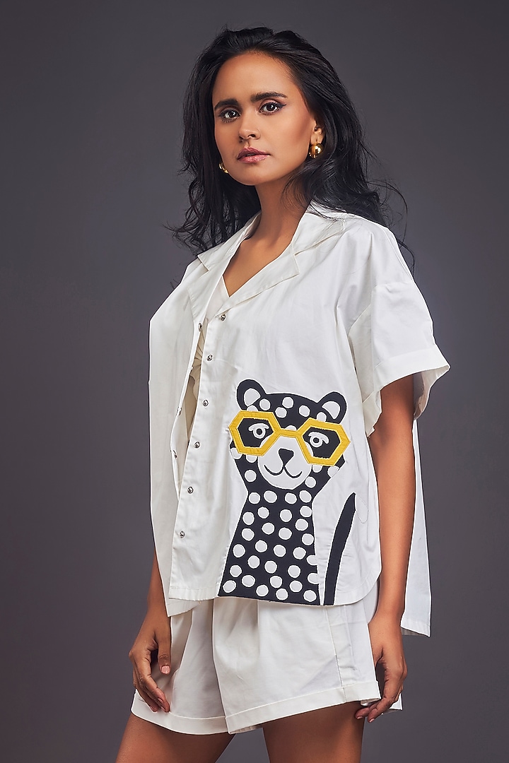 White Cotton Patchwork Co-Ord Set by Deepika Arora at Pernia's Pop Up Shop