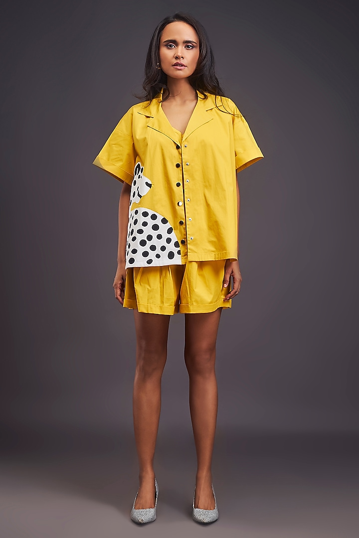 Yellow Cotton Patchwork Co-Ord Set by Deepika Arora at Pernia's Pop Up Shop