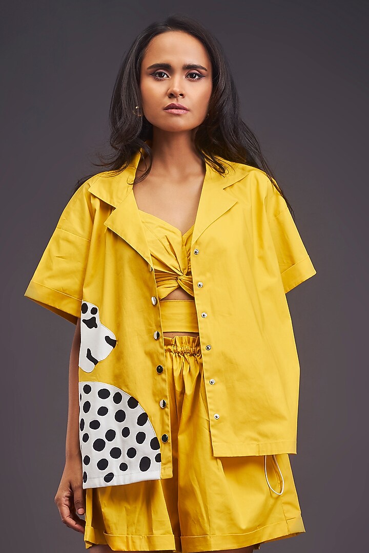 Yellow Cotton Patchwork Co-Ord Set by Deepika Arora at Pernia's Pop Up Shop