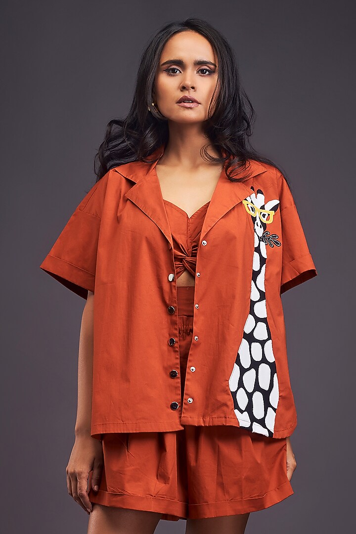 Rust Cotton Patch Work Co-Ord Set by Deepika Arora at Pernia's Pop Up Shop