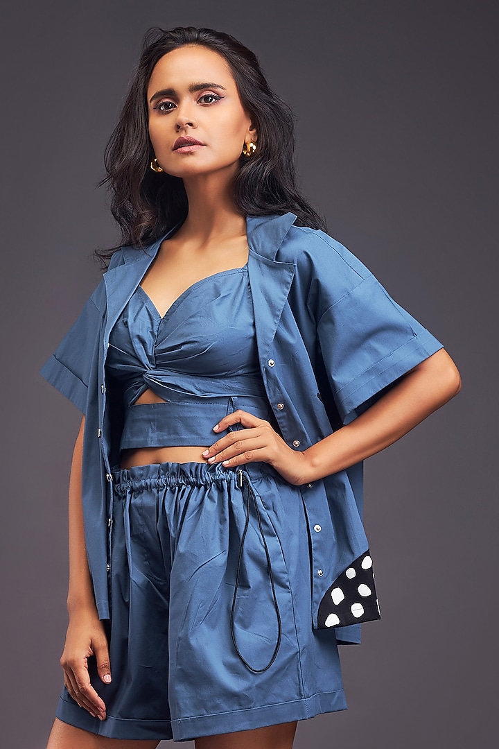 Blue Cotton Patch Work Co-Ord Set by Deepika Arora at Pernia's Pop Up Shop