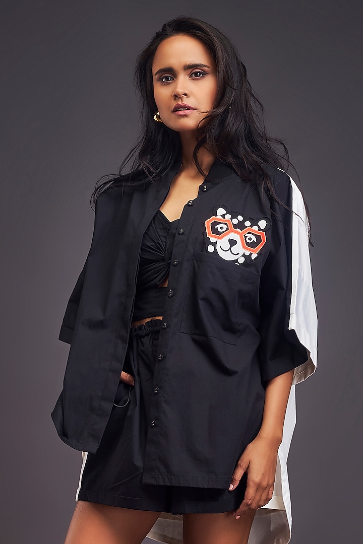 Black Cotton Patch Work Co-Ord Set by Deepika Arora at Pernia's Pop Up Shop