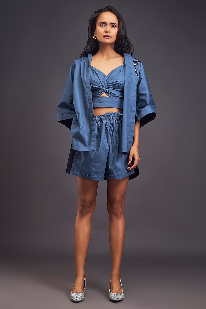 Blue & Black Cotton Patch Work Co-Ord Set by Deepika Arora at Pernia's Pop Up Shop