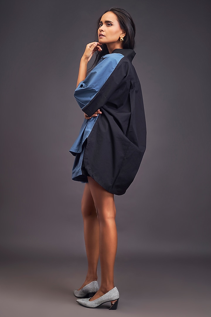 Blue & Black Cotton Patch Work Co-Ord Set by Deepika Arora at Pernia's Pop Up Shop