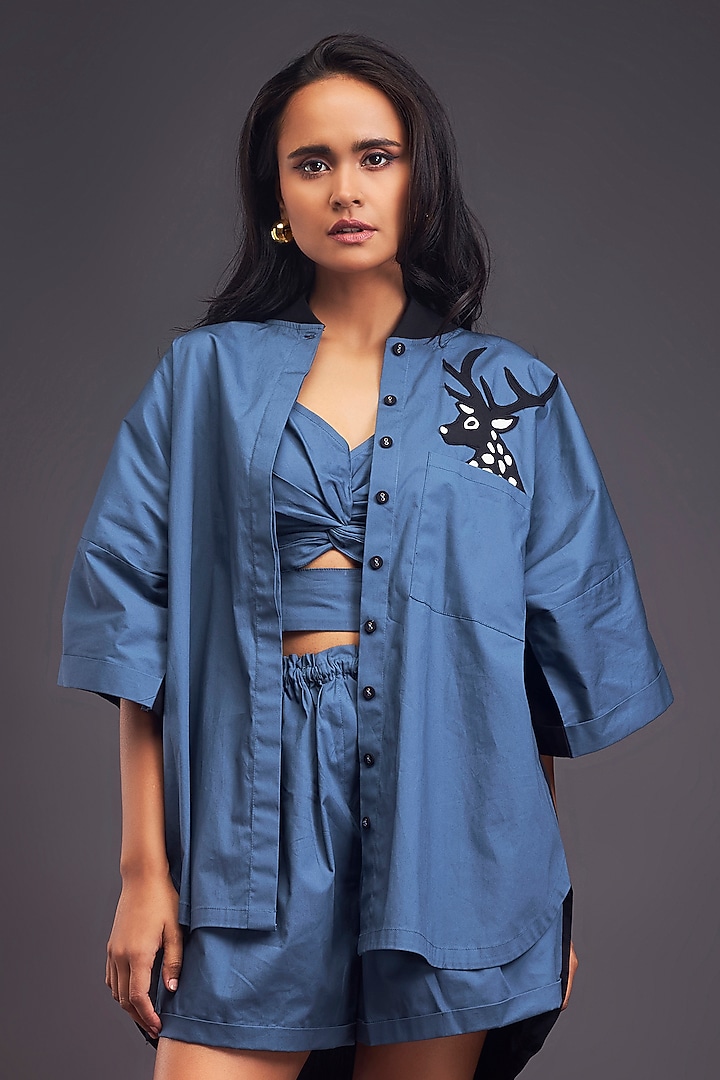 Blue & Black Cotton Patch Work Co-Ord Set by Deepika Arora at Pernia's Pop Up Shop