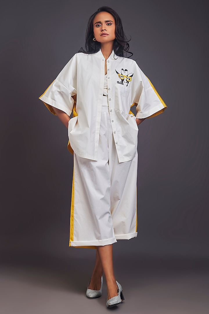 White & Yellow Cotton Patch Work Co-Ord Set by Deepika Arora at Pernia's Pop Up Shop