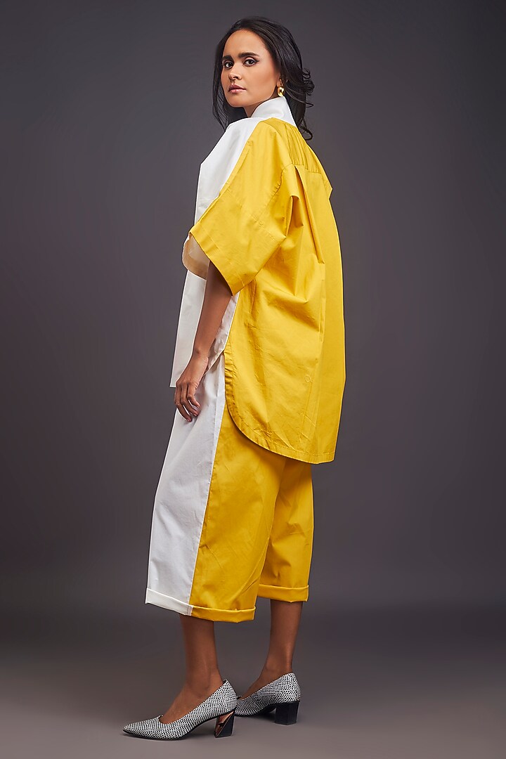 White & Yellow Cotton Patch Work Co-Ord Set by Deepika Arora at Pernia's Pop Up Shop