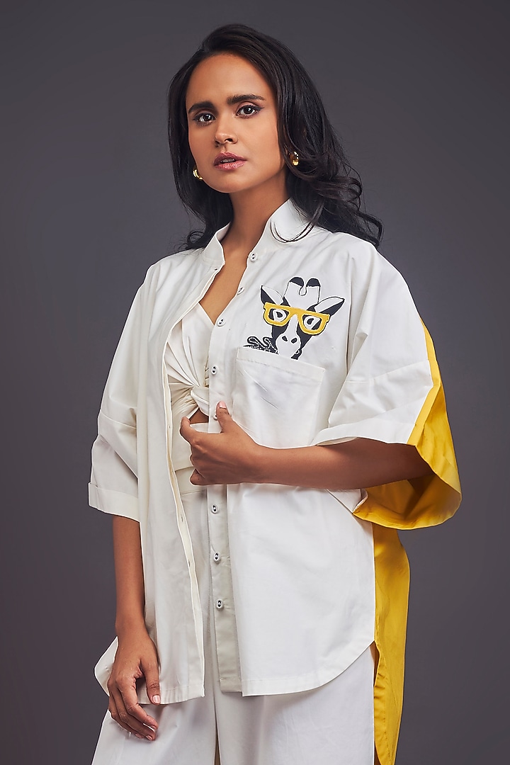 White & Yellow Cotton Patch Work Co-Ord Set by Deepika Arora at Pernia's Pop Up Shop