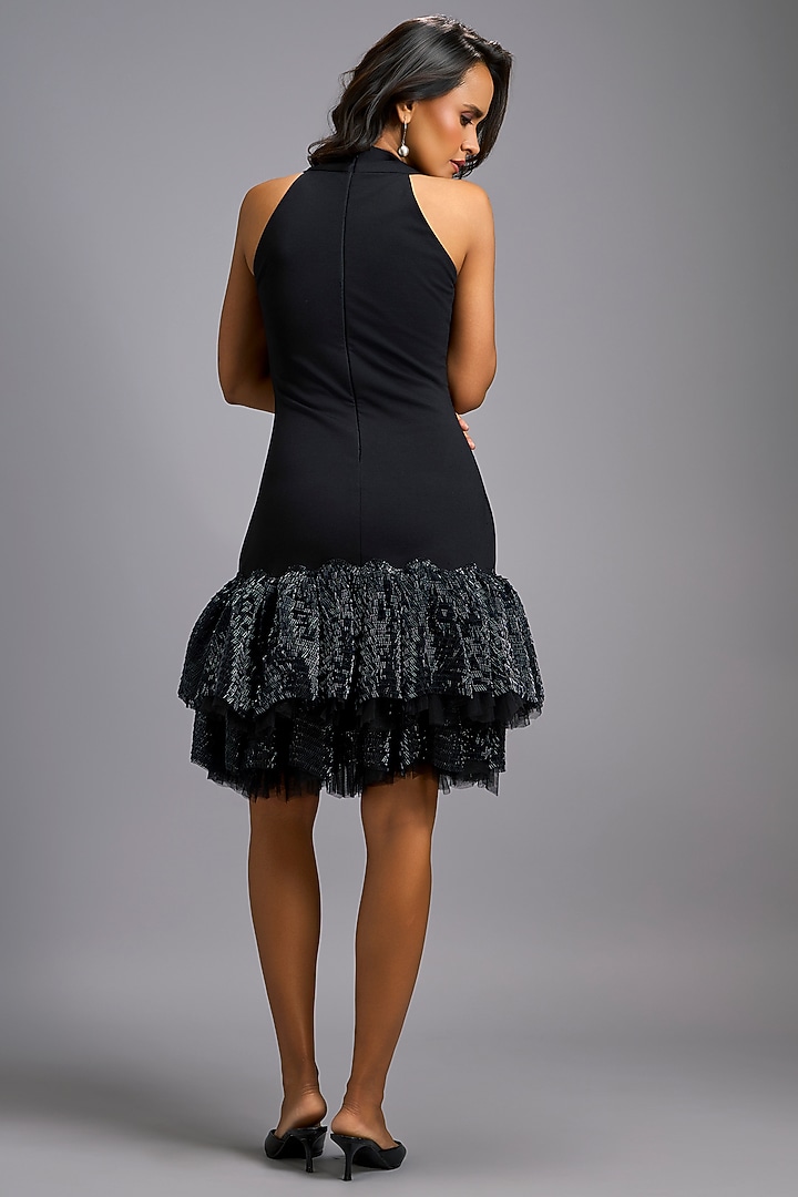 Black Roma Embroidered Tiered Vacation Dress by Deepika Arora at Pernia's Pop Up Shop
