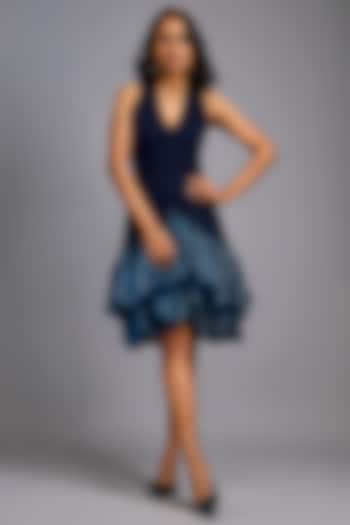 Navy Blue Roma Embroidered Tiered Vacation Dress by Deepika Arora at Pernia's Pop Up Shop