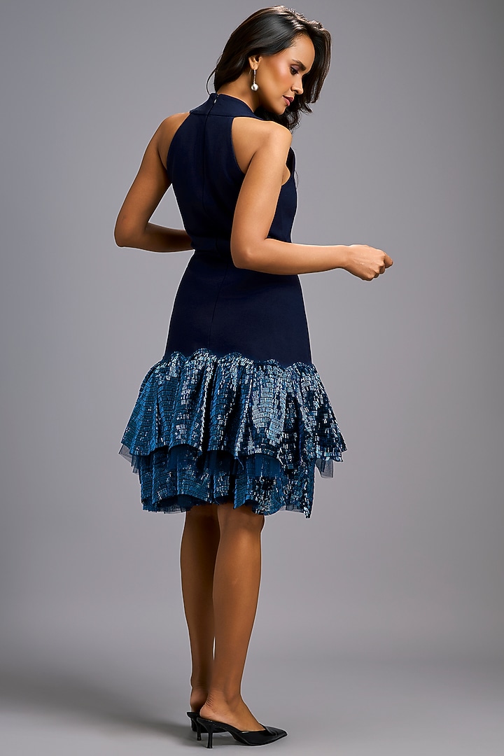 Navy Blue Roma Embroidered Tiered Vacation Dress by Deepika Arora at Pernia's Pop Up Shop