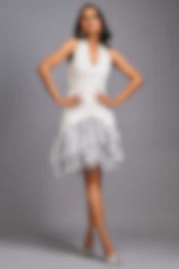 White Roma Embroidered Tiered Vacation Dress by Deepika Arora at Pernia's Pop Up Shop