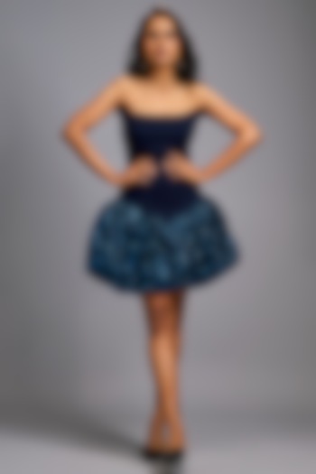 Navy Blue Roma Embroidered Structured Vacation Dress by Deepika Arora at Pernia's Pop Up Shop