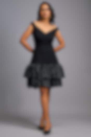 Black Roma Ruffled Off-Shoulder Vacation Dress by Deepika Arora at Pernia's Pop Up Shop